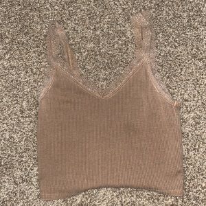 ribbed with lace trim and straps tank top from american eagle